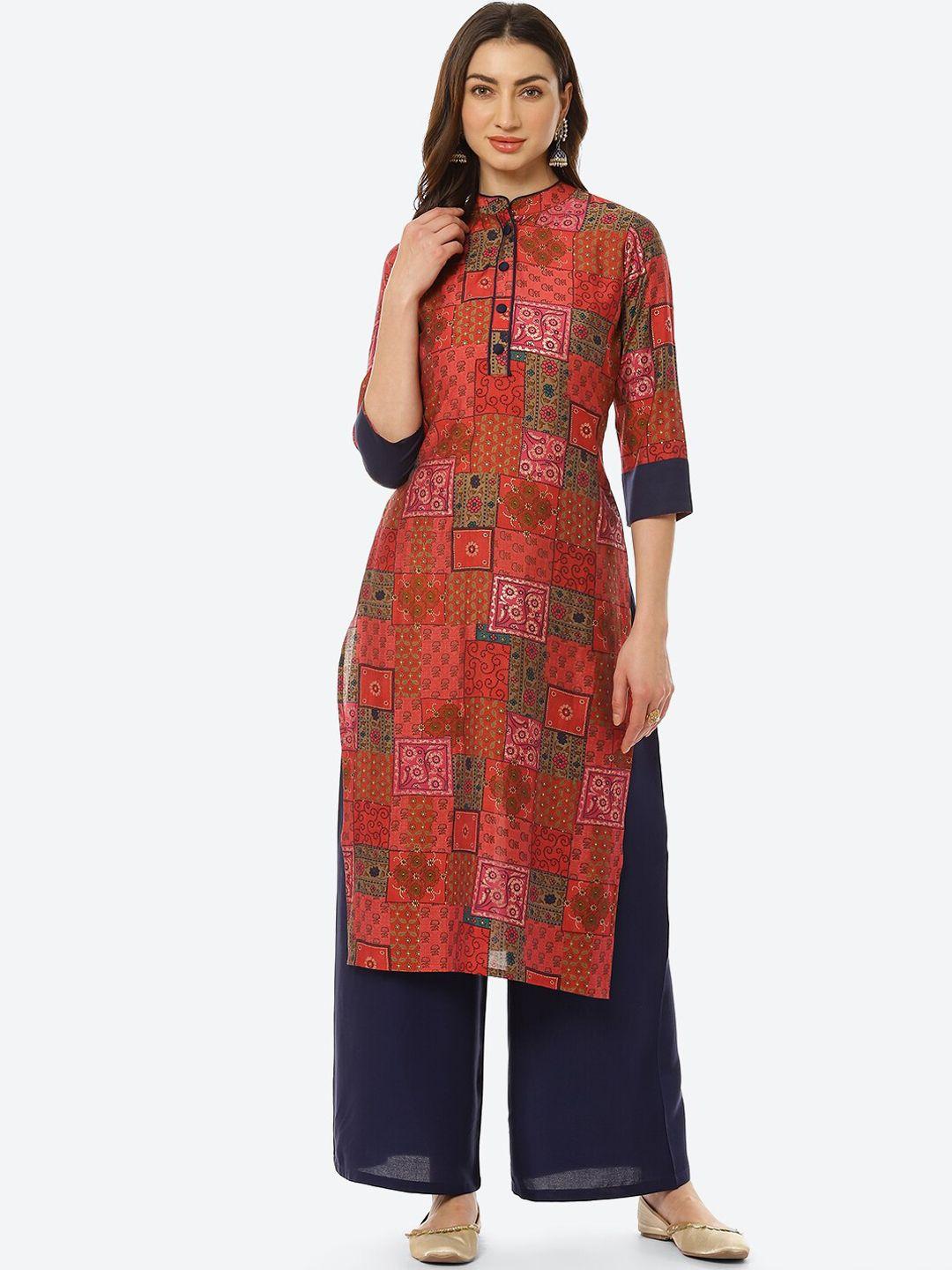 kurti's by menka women orange ethnic motifs printed kurta