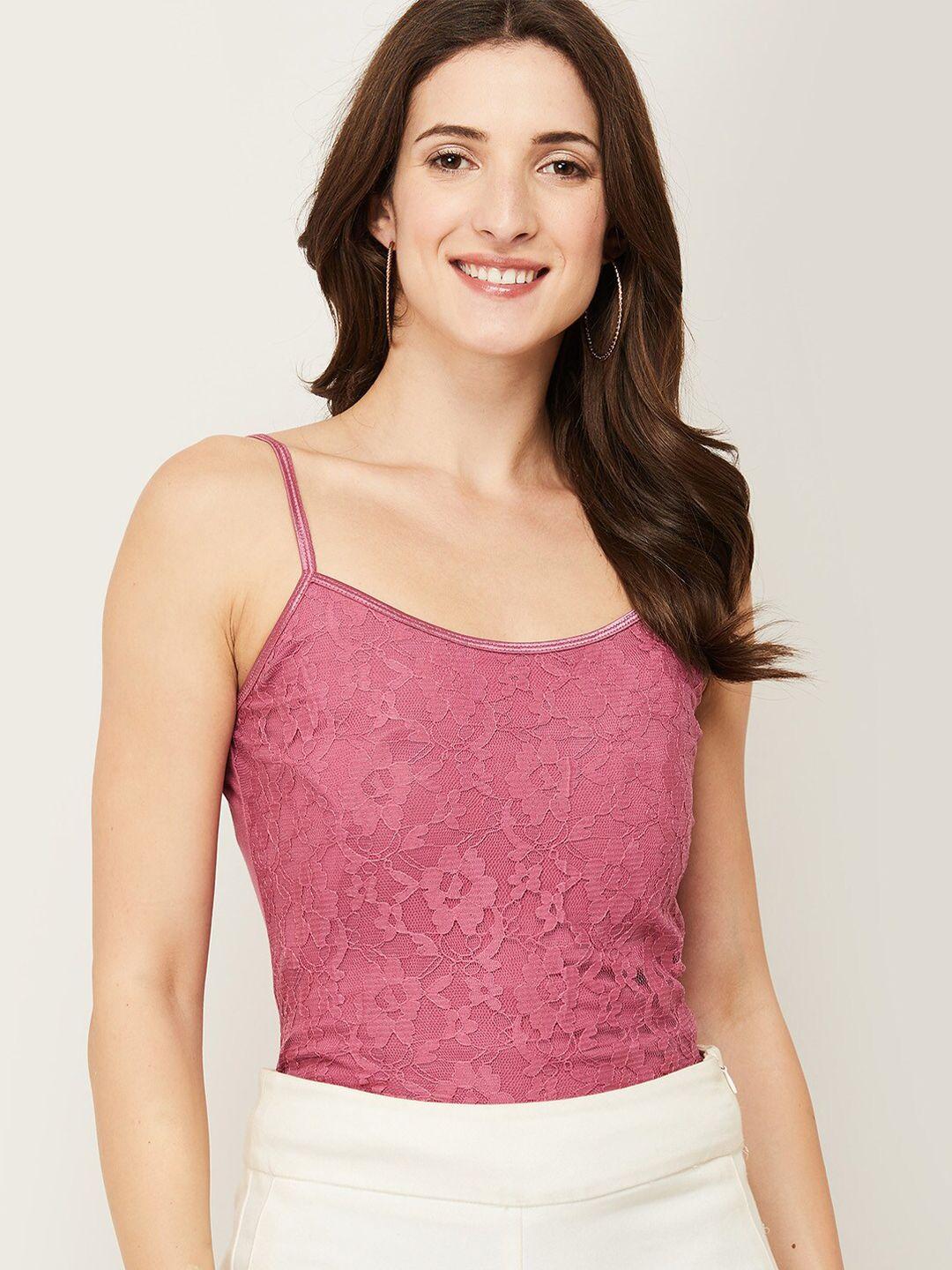 code by lifestyle pink self design shoulder straps longline slip top