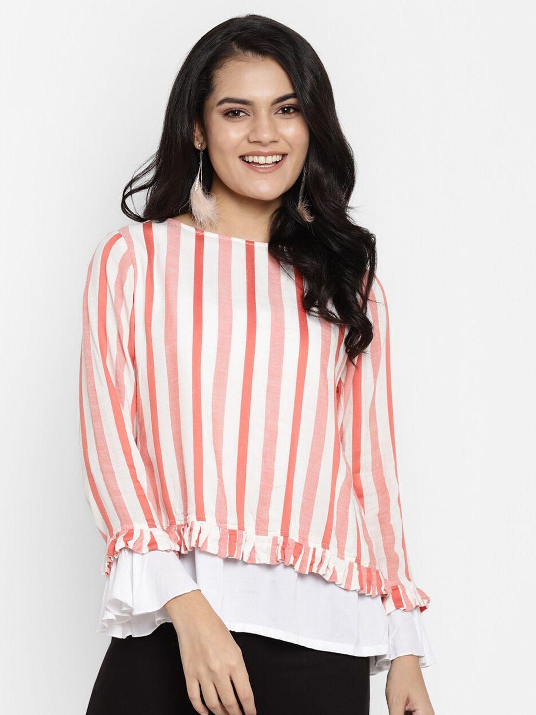 deebaco pink & white striped ruffles top