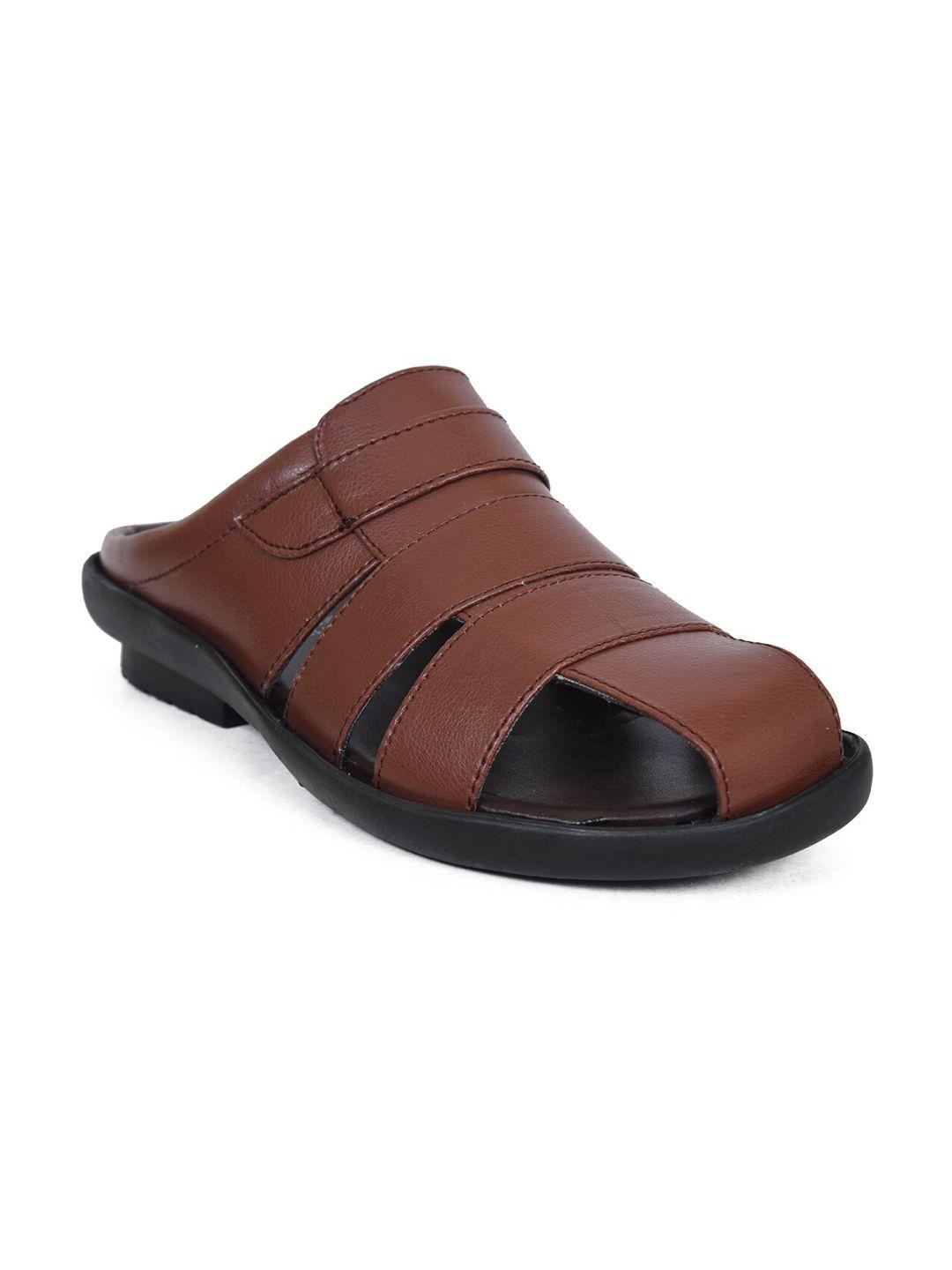 ajanta men brown solid slip on comfort sandals