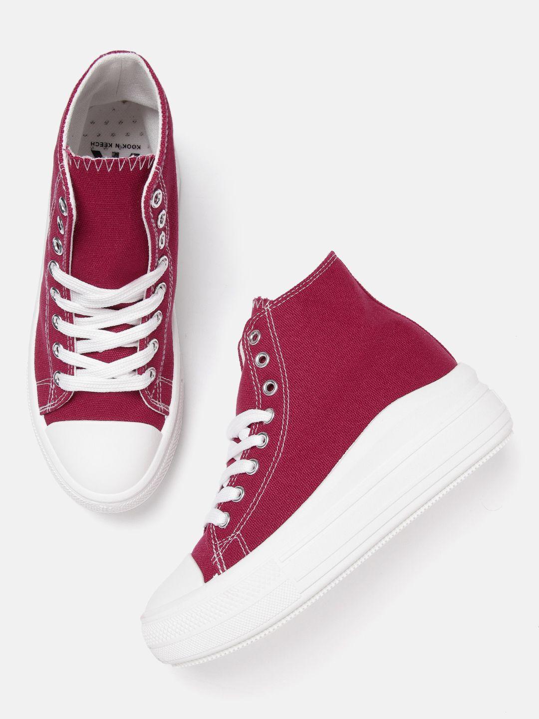 kook n keech women fuchsia & white solid mid-top sneakers