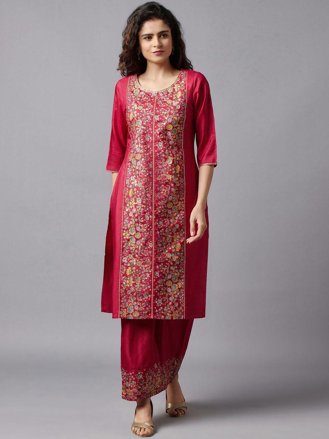 aurelia women red ethnic motifs printed panelled gotta patti kurta with palazzos