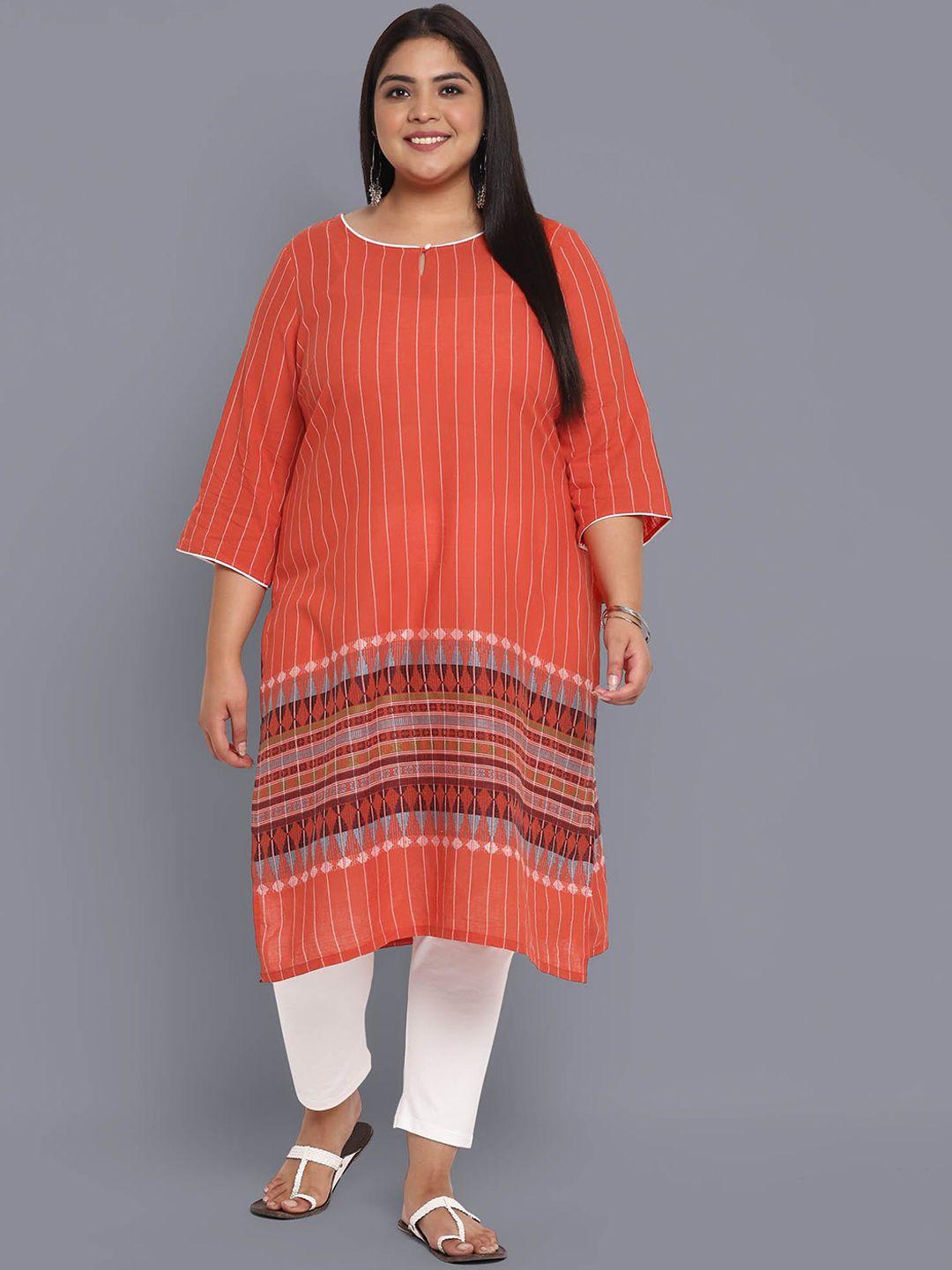 aurelia women plus size orange striped kurta