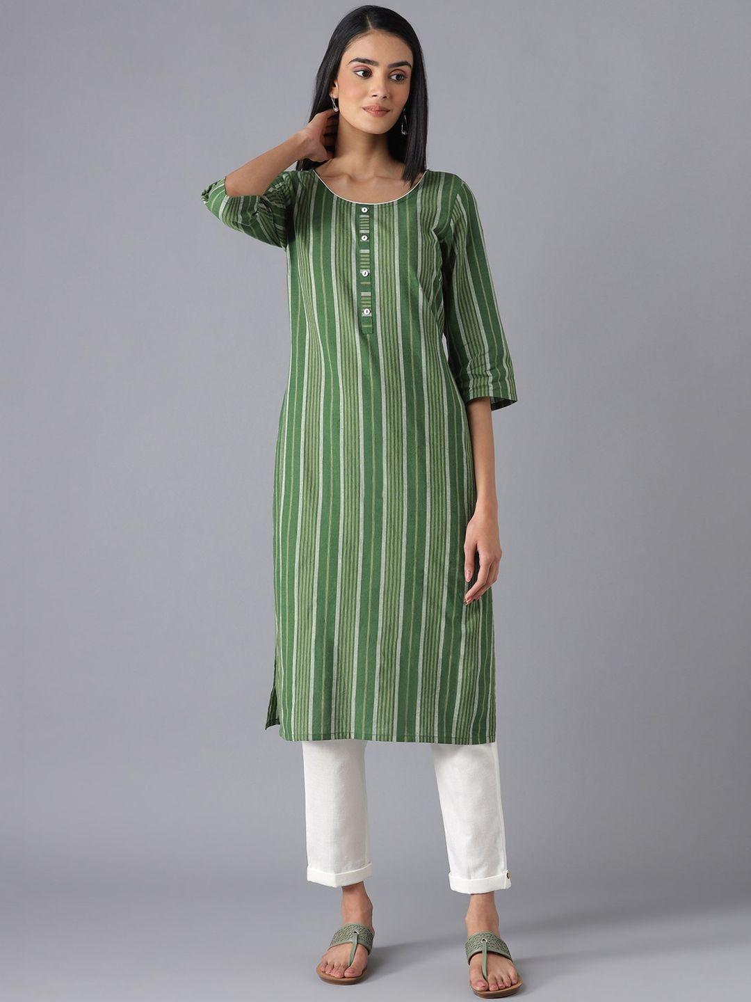 aurelia women green printed pure cotton kurta with trousers