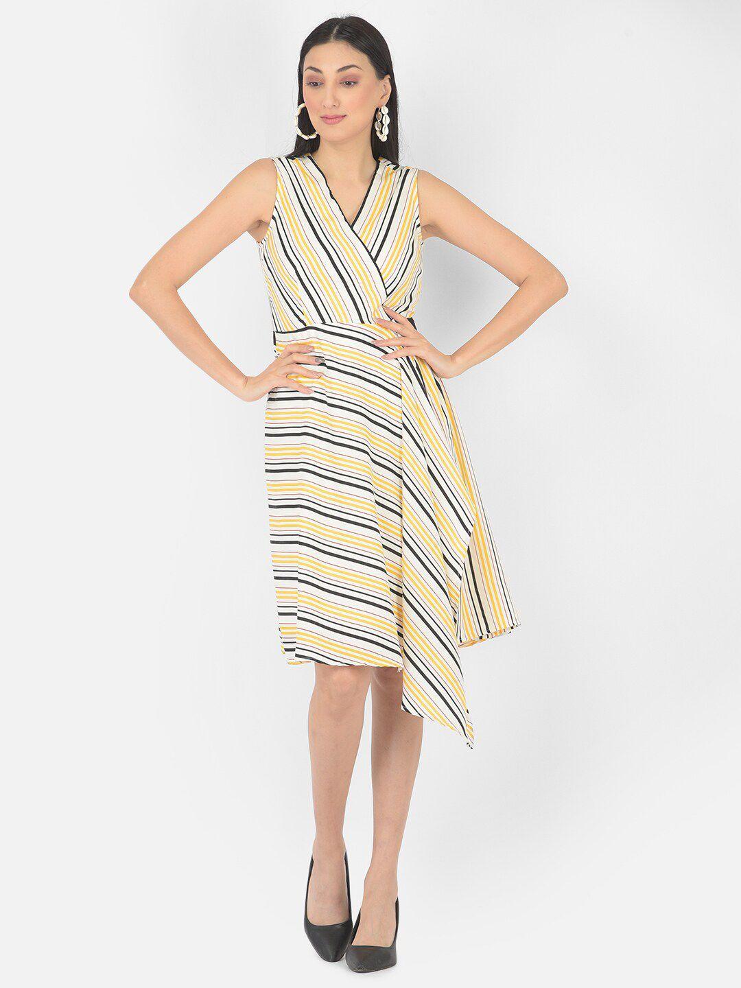 latin quarters yellow striped wrap dress