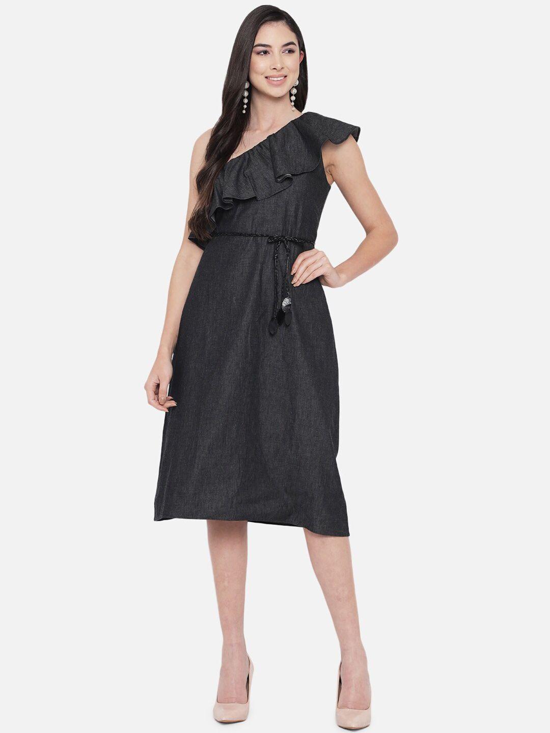 orchid hues women black one shoulder cotton dress