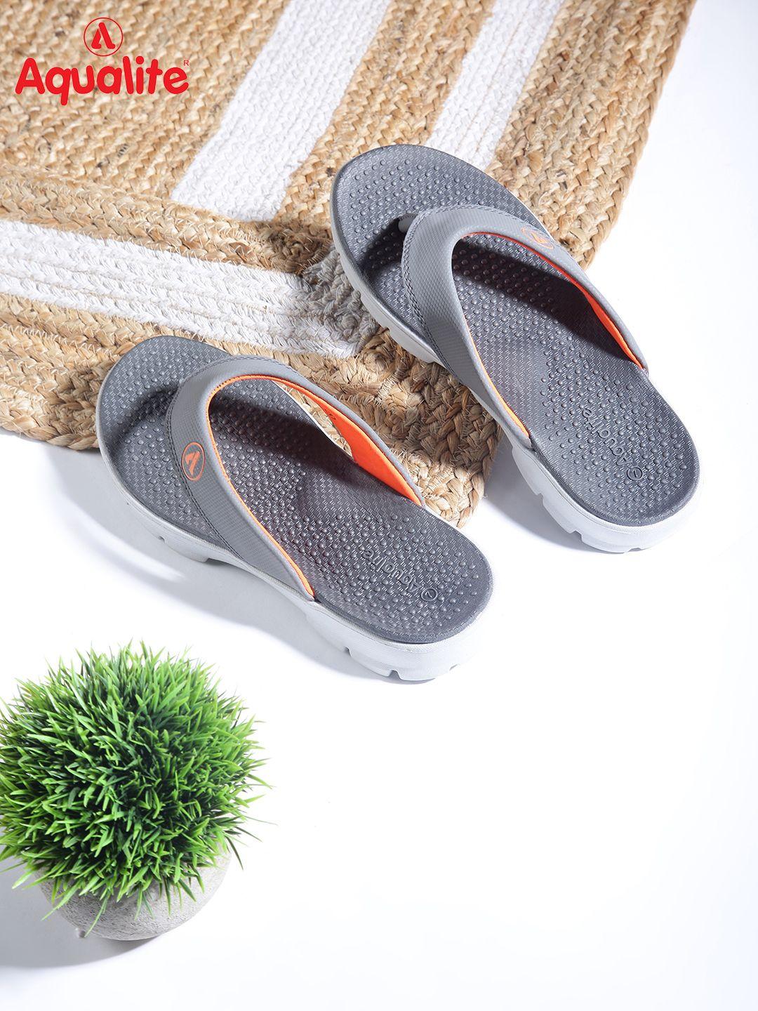 aqualite men grey printed slip-on flip flops