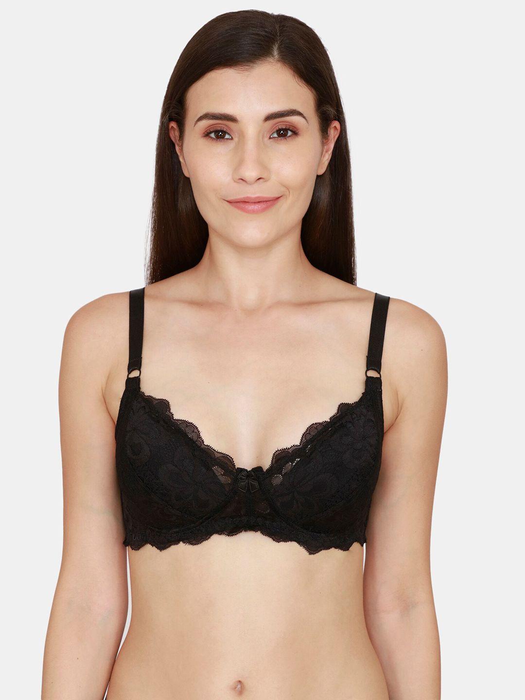 coucou by zivame black floral lace everyday bra - lightly padded