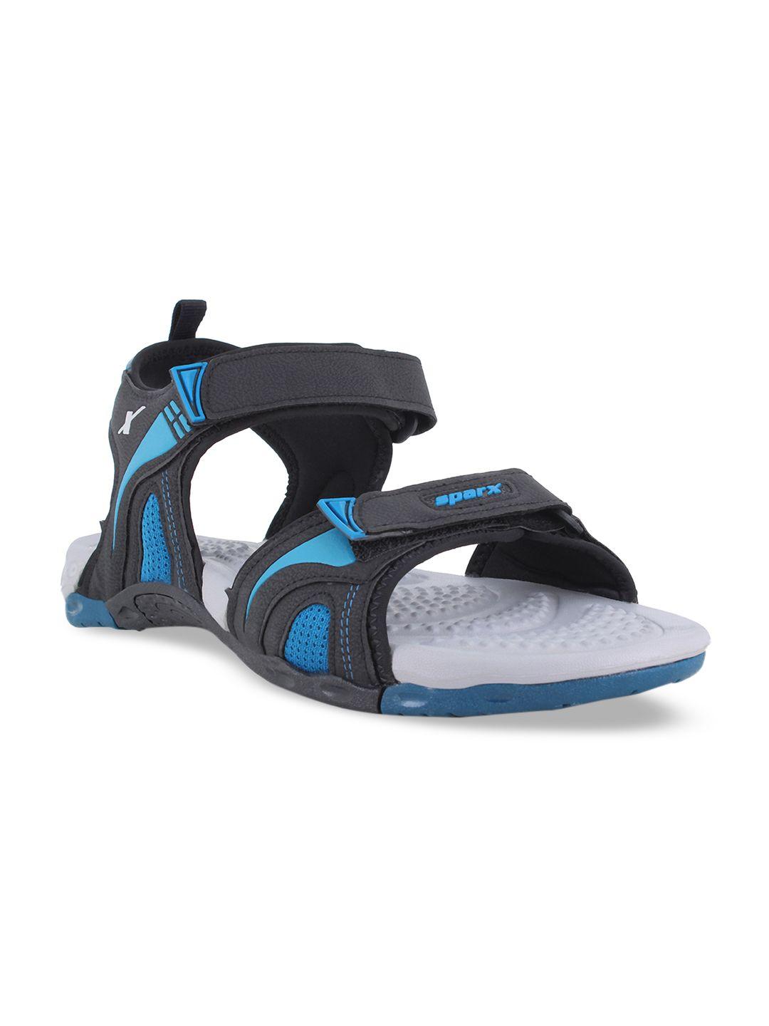 sparx men black & blue patterned sports sandals