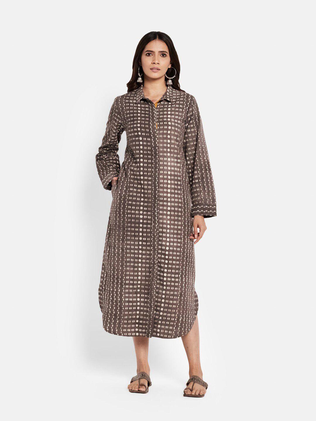 fabindia grey geometric printed a-line midi dress