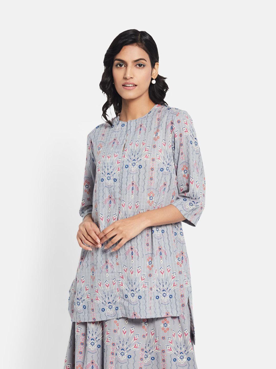 fabindia grey print pure cotton top