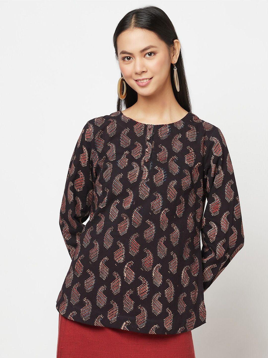 fabindia black print pure cotton top