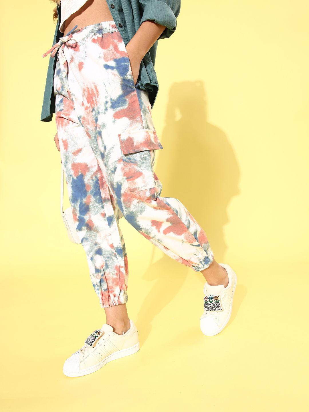 popnetic women classy white tie & dye 2.0 trousers