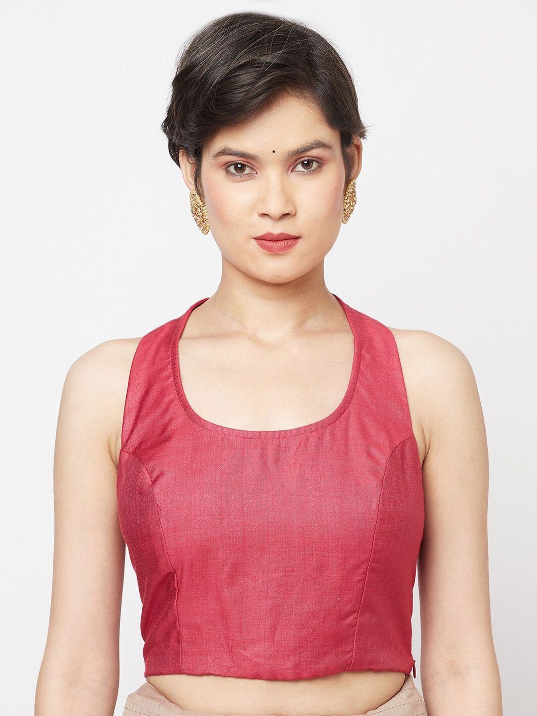 fabindia women pink solid woven saree blouse