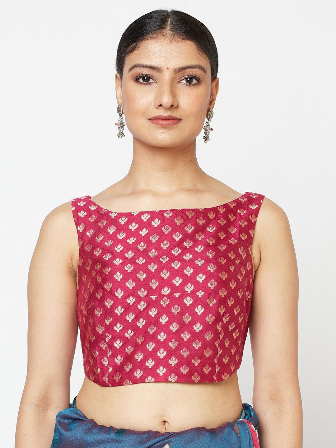 fabindia women magenta & gold woven design saree blouse