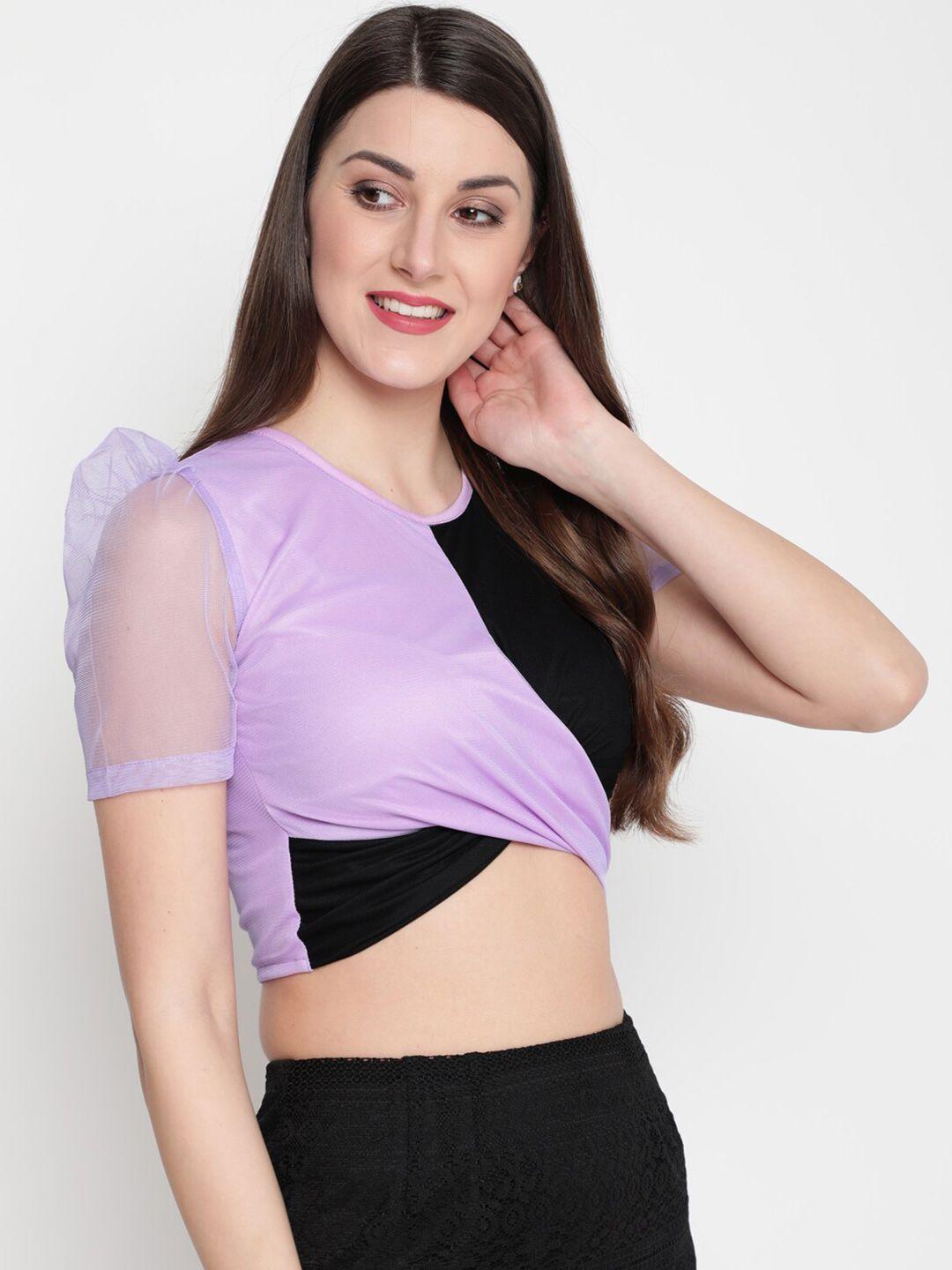 akimia mauve & black colourblocked crop top