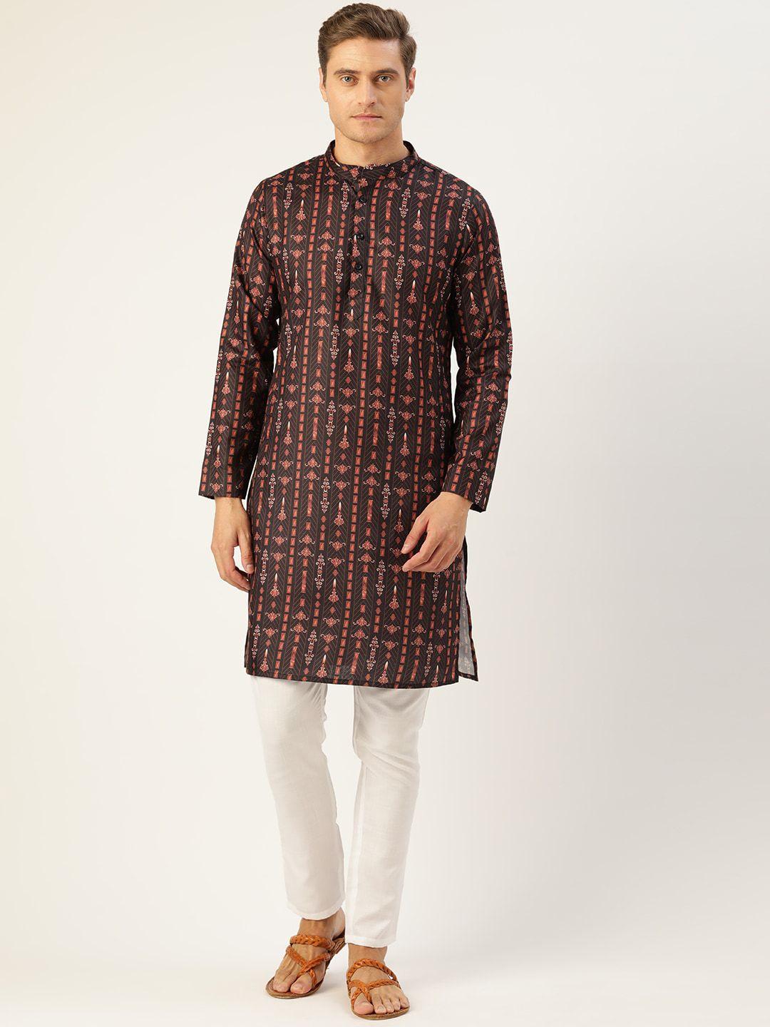 molly & michel men black geometric printed kurta