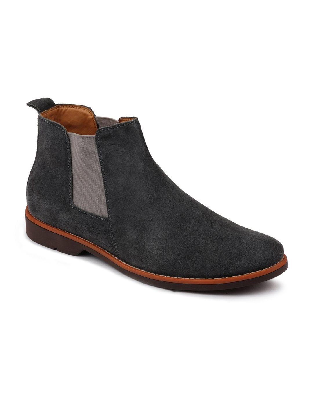 fausto men charcoal grey suede chelsea boots