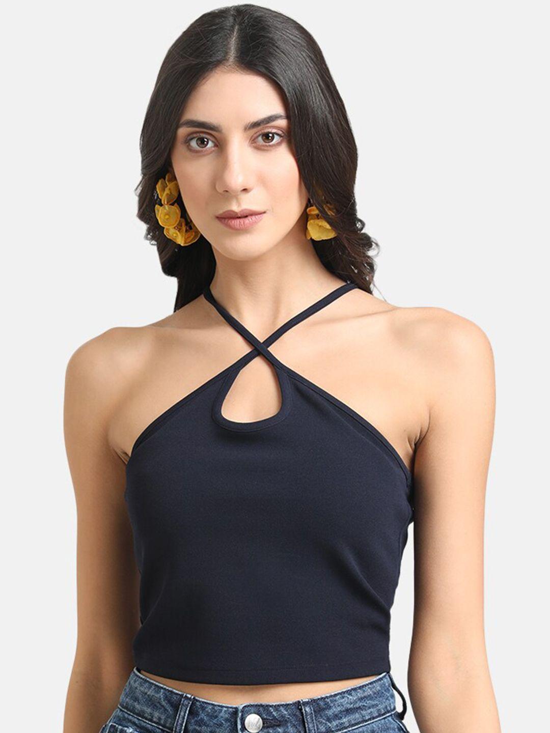 kazo navy blue halter neck crop top