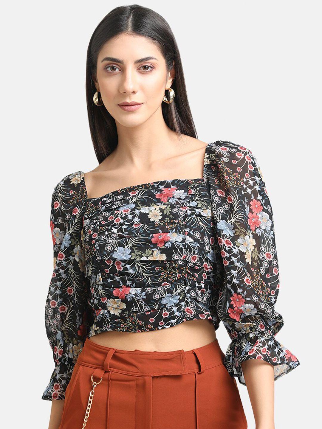 kazo black floral print crop top