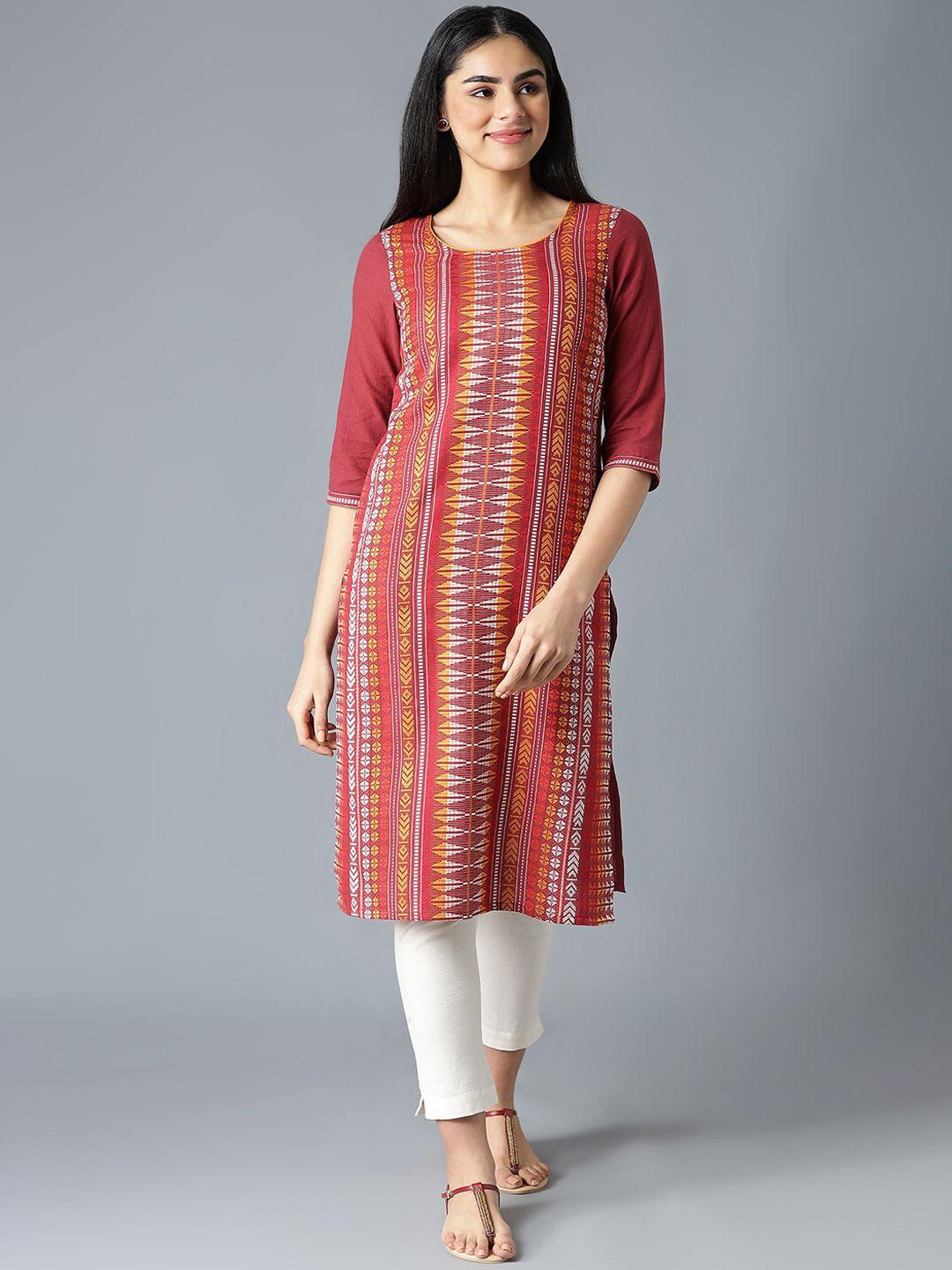 aurelia women red ethnic motifs striped kurta