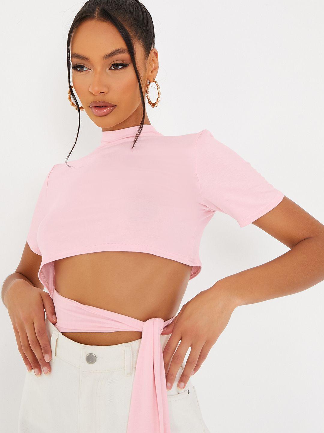 i saw it first women pink solid crop top