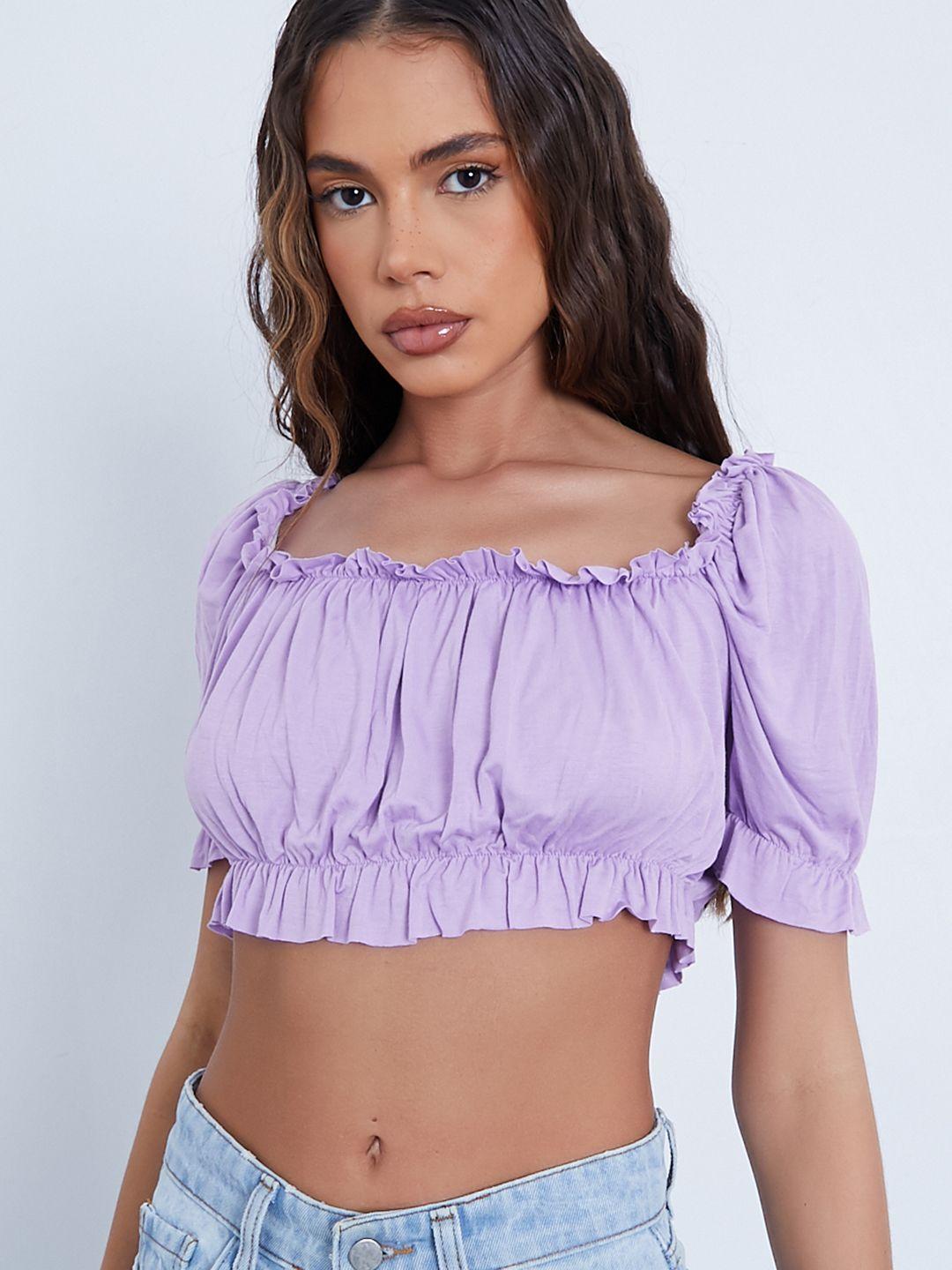 i saw it first lavender solid blouson crop top