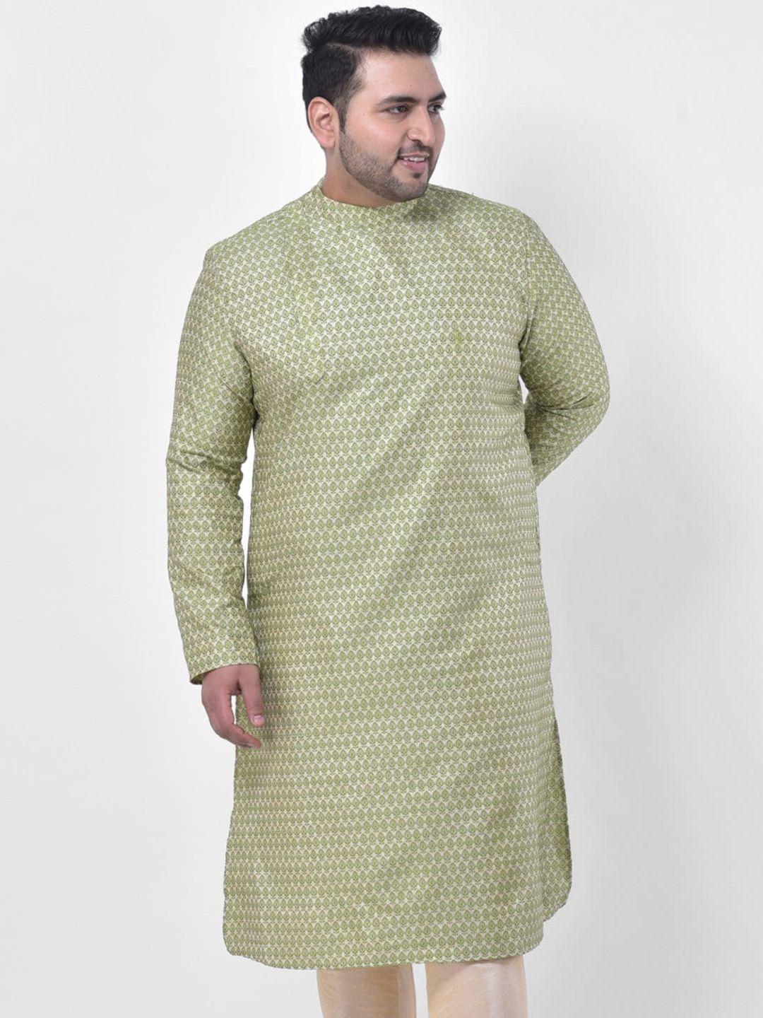 deyann plus plus size men green ethnic motifs jacquard kurta