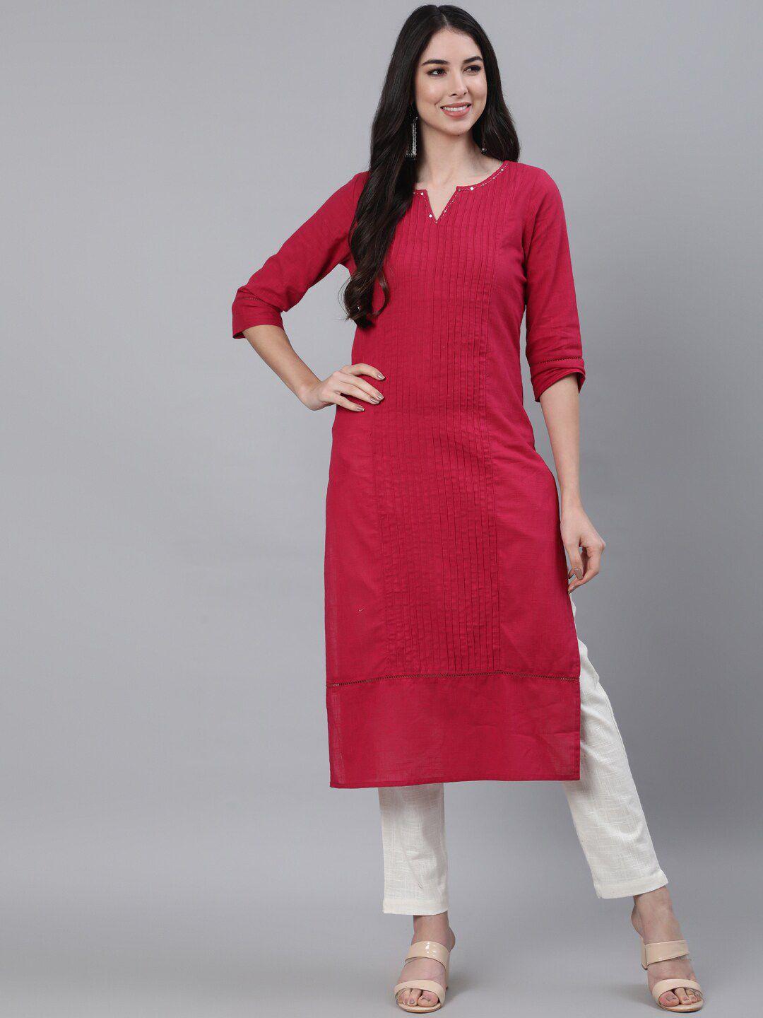 jaipur kurti women red pleated straight kurta