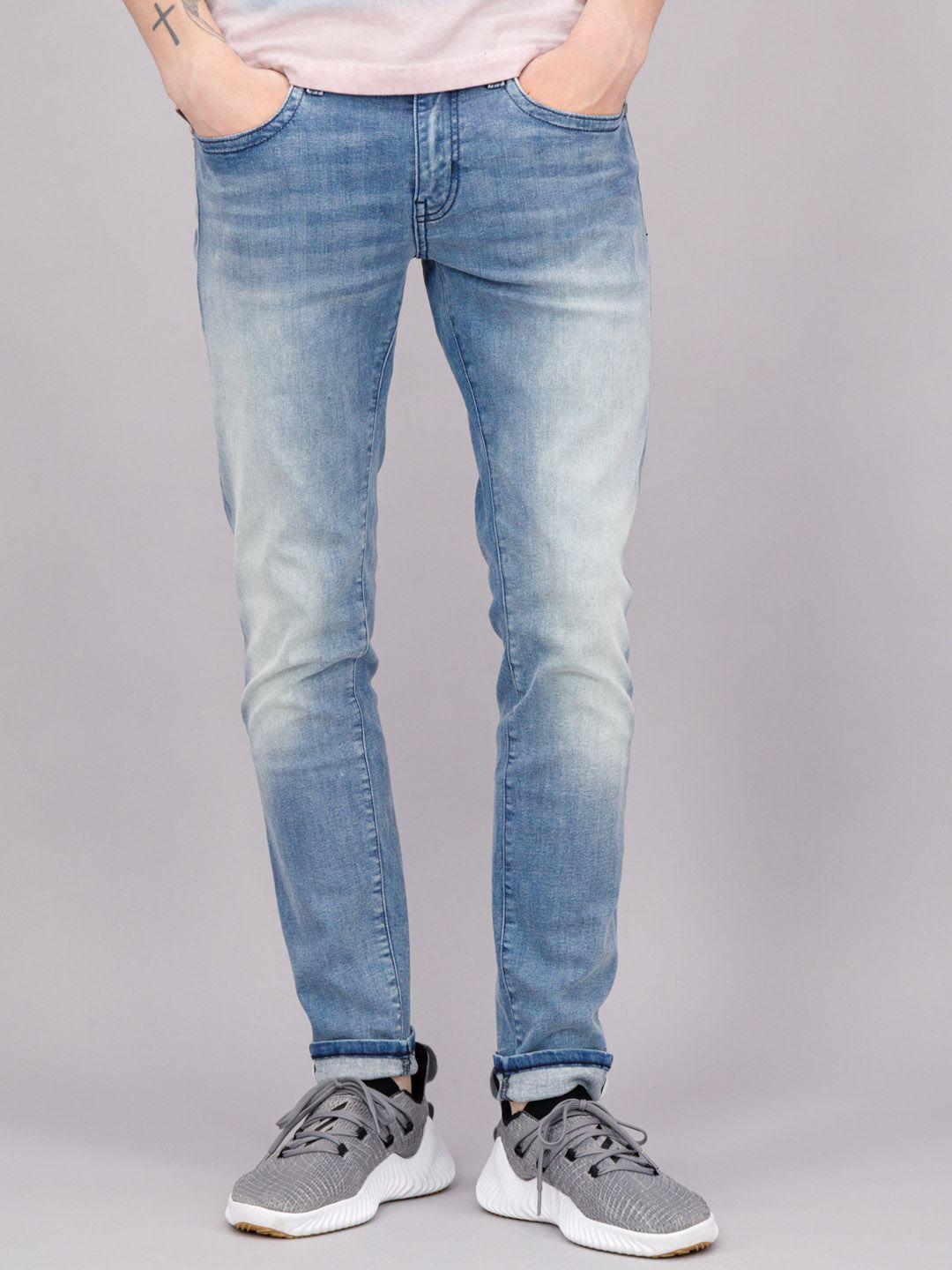 freesoul men blue skinny fit heavy fade jeans