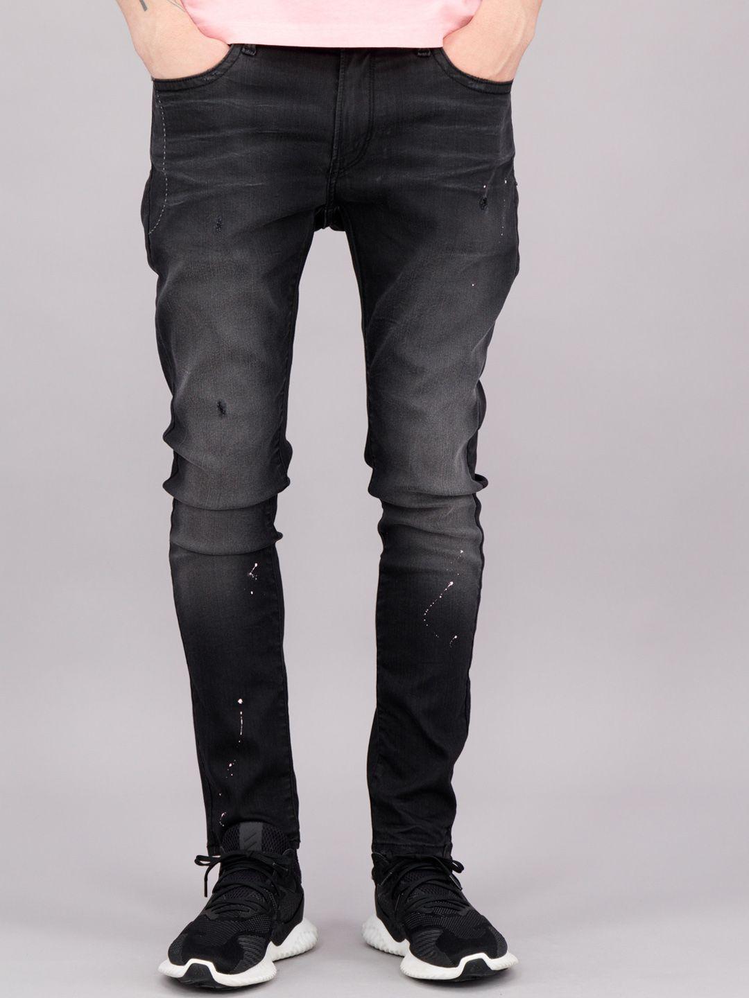 freesoul men black skinny fit mildly distressed jeans