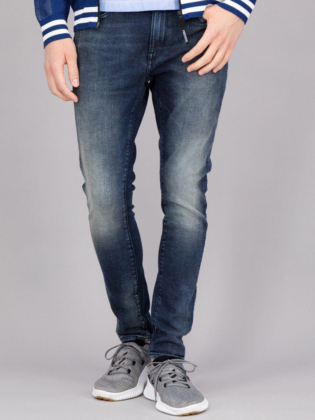 freesoul men blue skinny fit heavy fade jeans