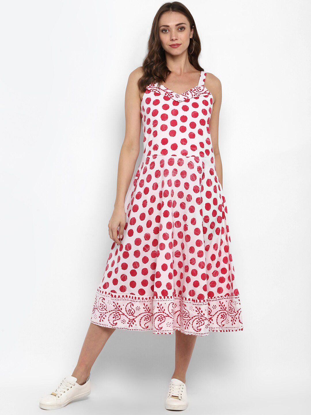 deebaco pink & white printed cotton midi dress