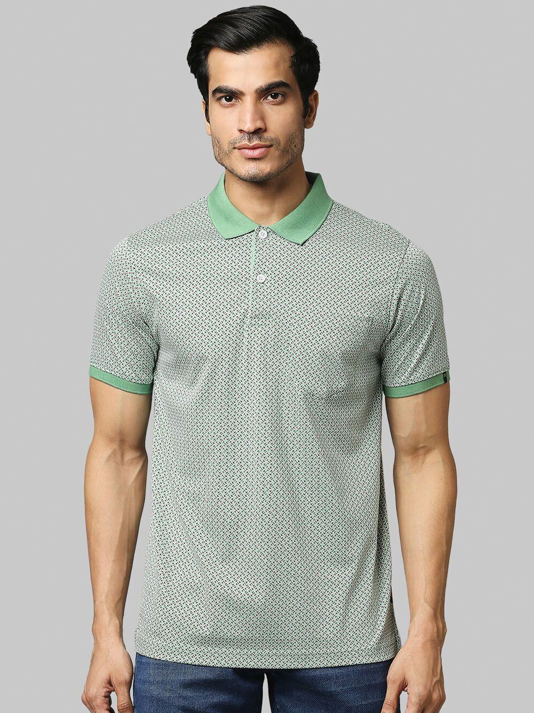 raymond men green printed polo collar t-shirt