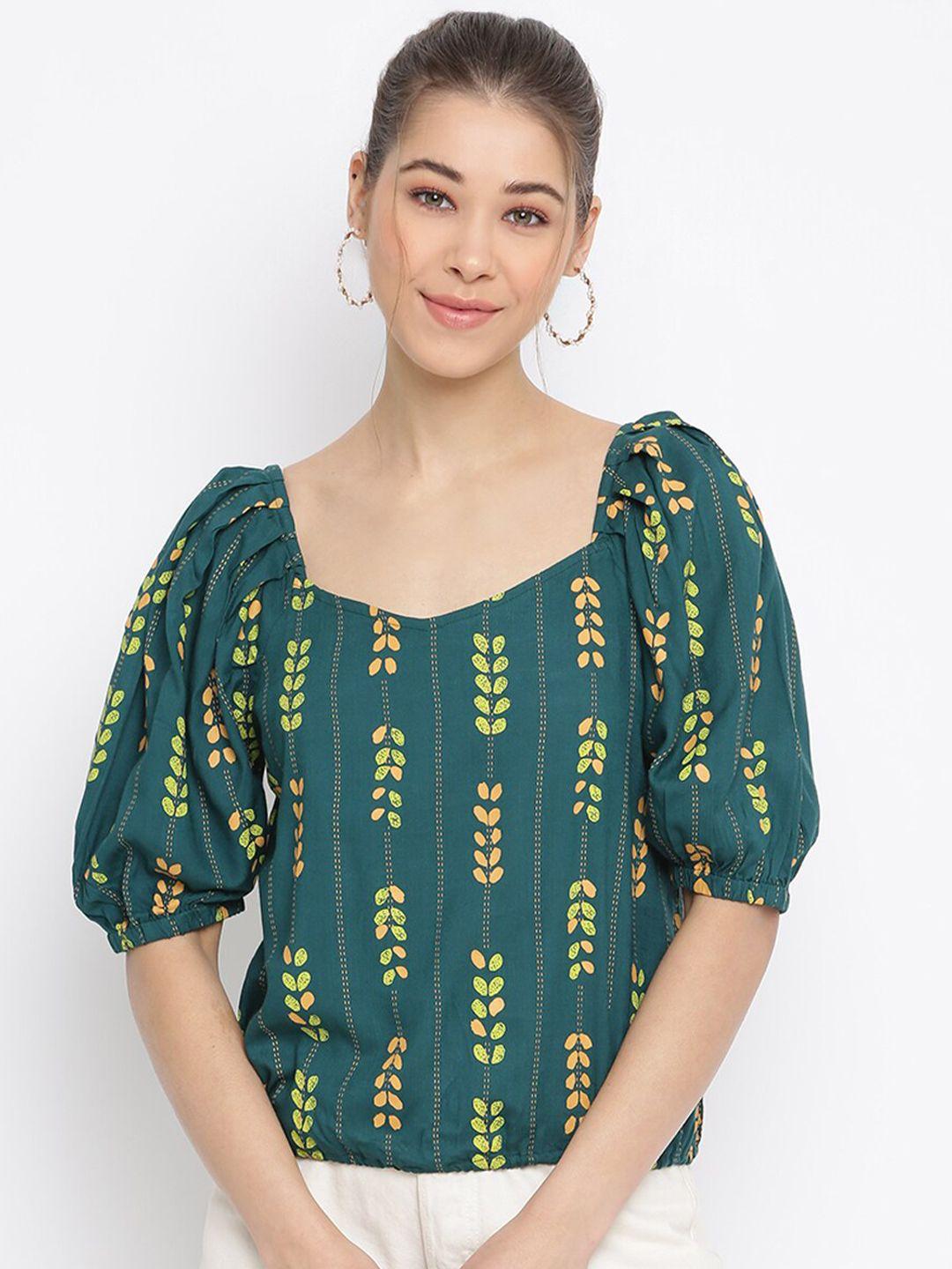 mayra green floral print boxy top