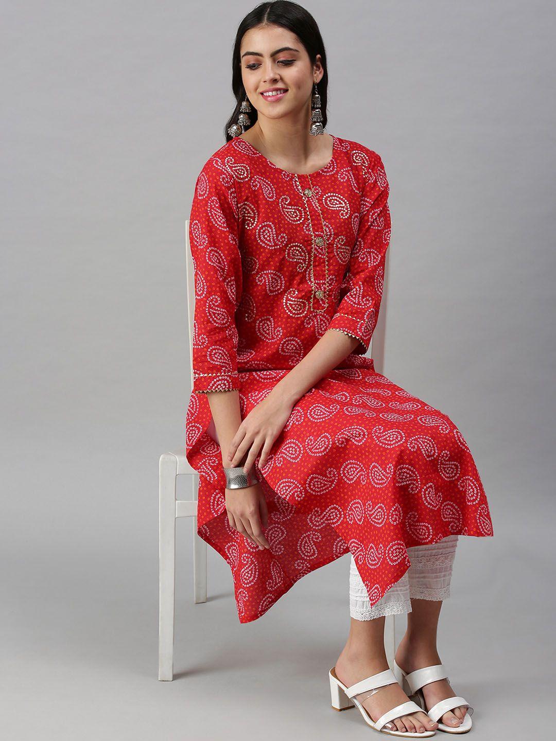 showoff women red paisley printed kurta