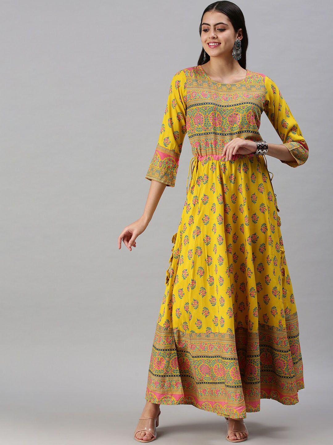 showoff women yellow ethnic motifs printed anarkali kurta