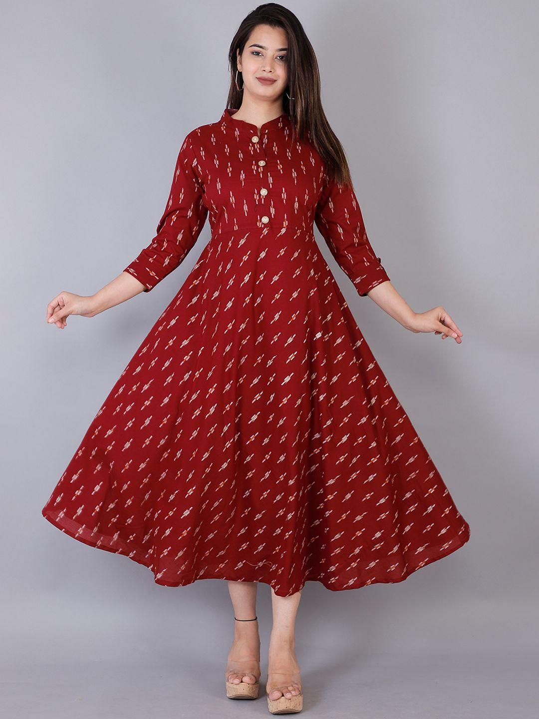 kalini women maroon geometric printed anarkali kurta