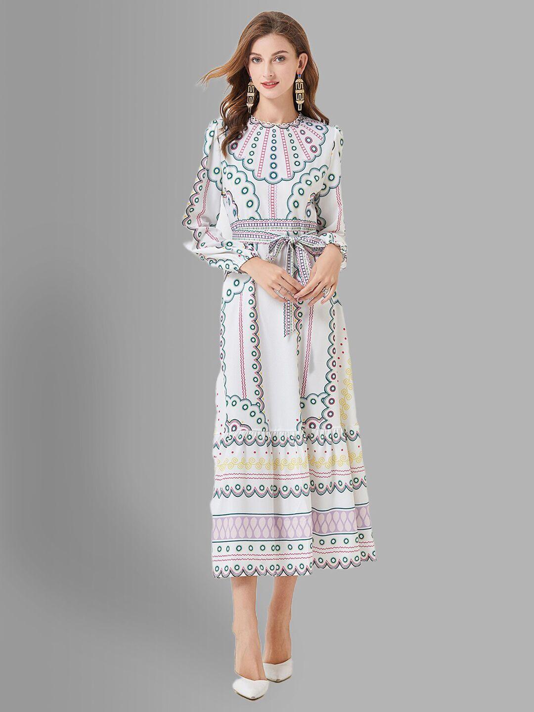 jc collection white & black ethnic motifs a-line midi dress