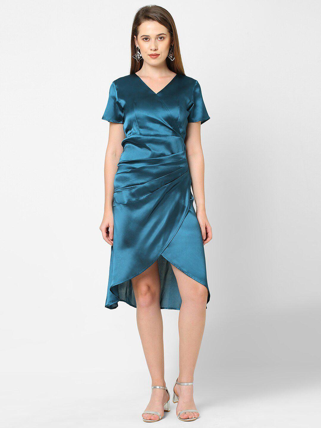 mish teal satin wrap dress