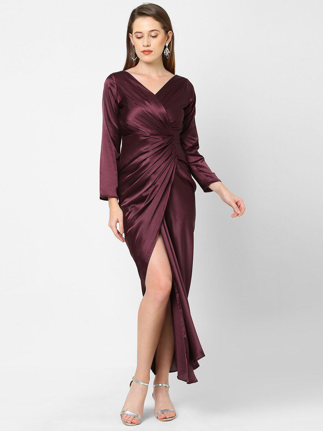 mish maroon satin maxi dress