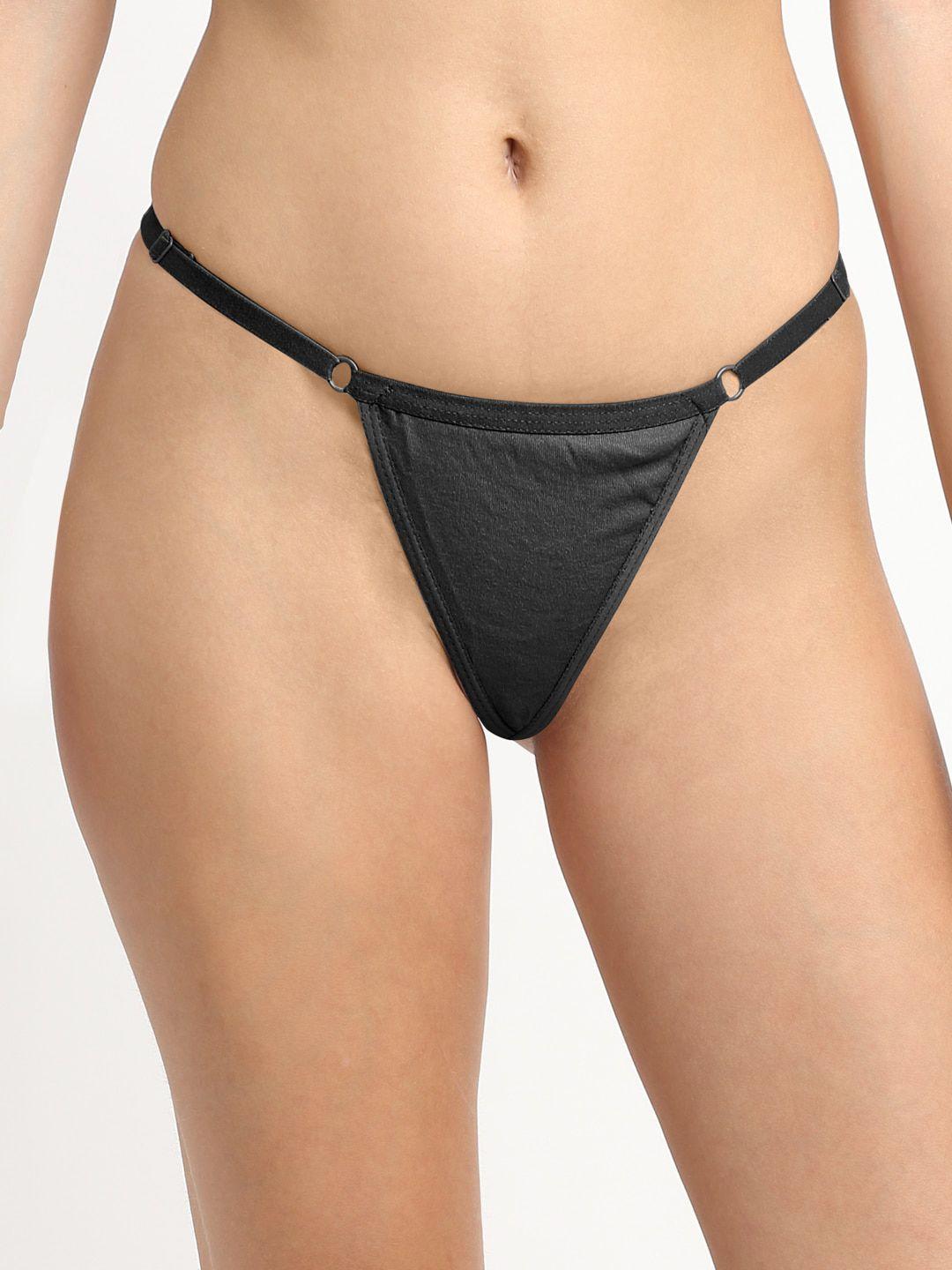 friskers women black solid cotton thongs