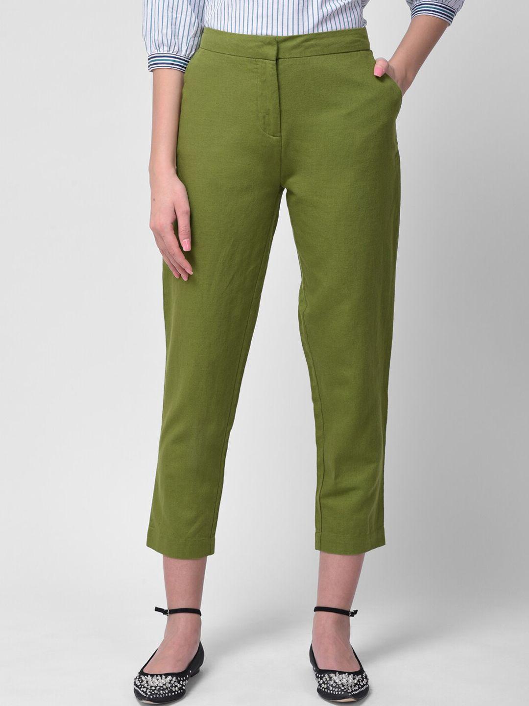 woodland women green tapered fit chinos trousers