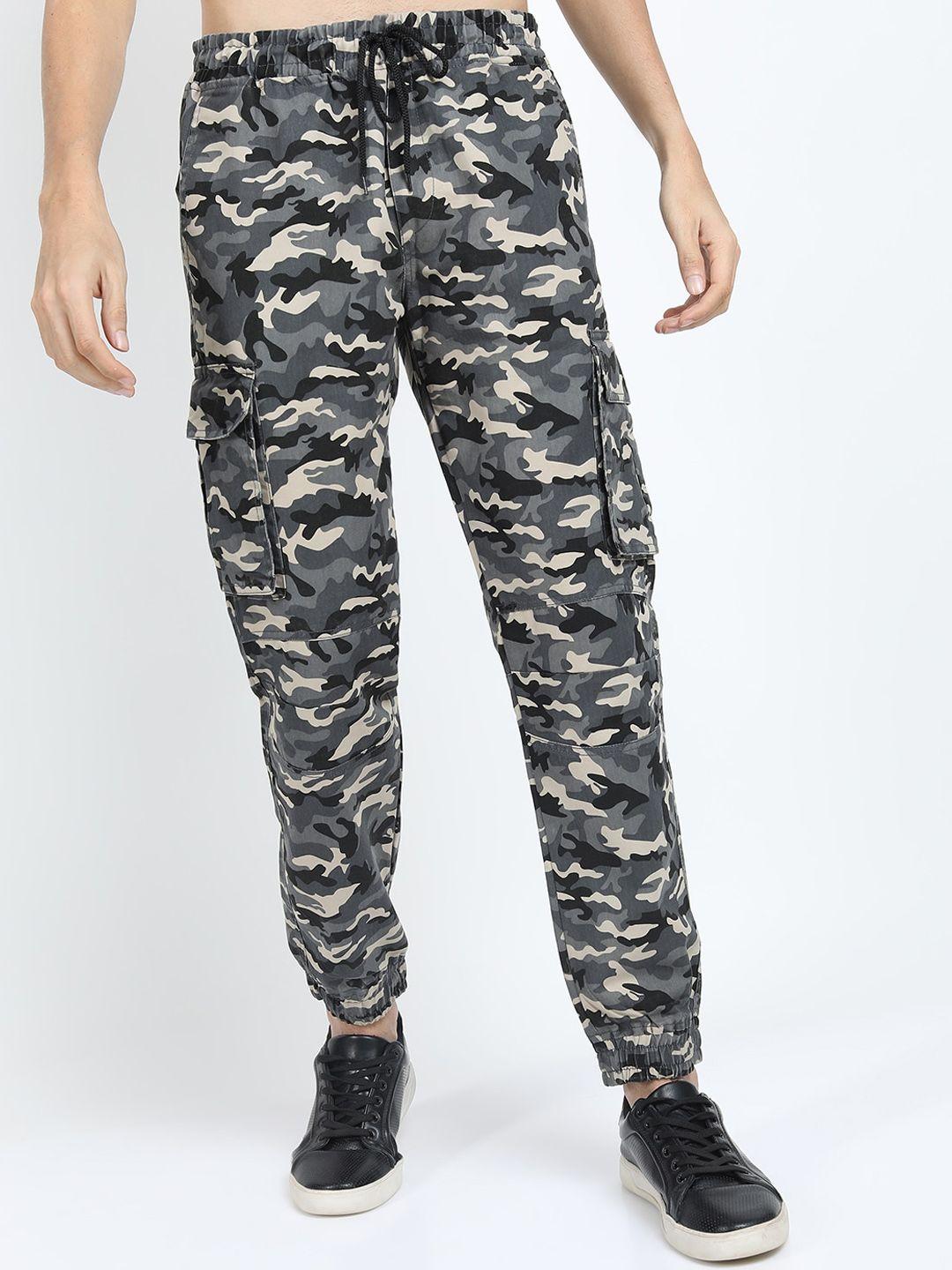 ketch men grey & beige camouflage printed cargo joggers