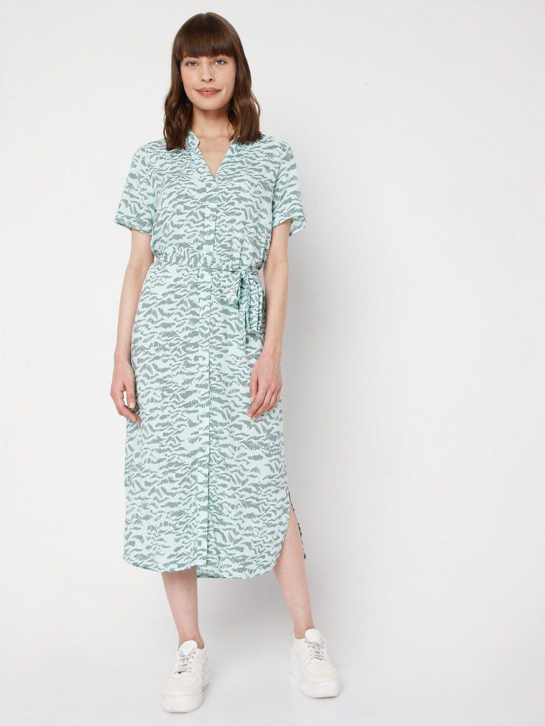 vero moda women sea green & grey a-line midi dress