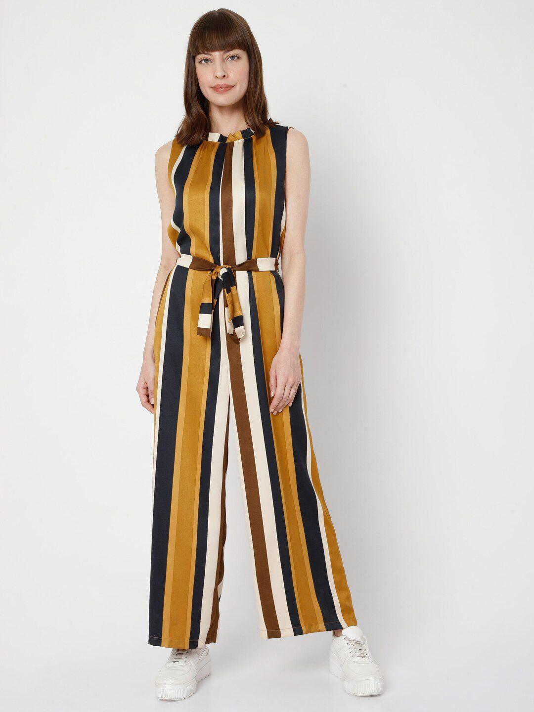 vero moda brown & black striped basic jumpsuit