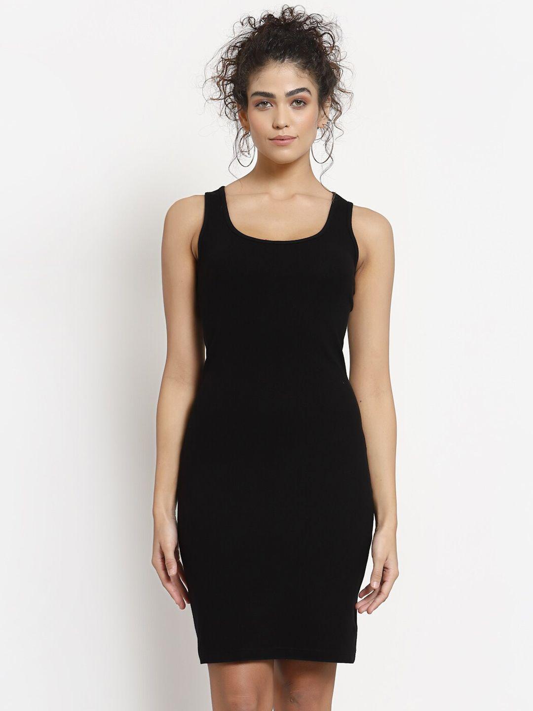 yoonoy black solid organic cotton bodycon dress