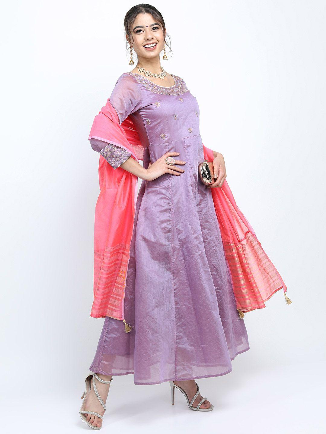 vishudh mauve & gold-toned embroidered ethnic maxi dress