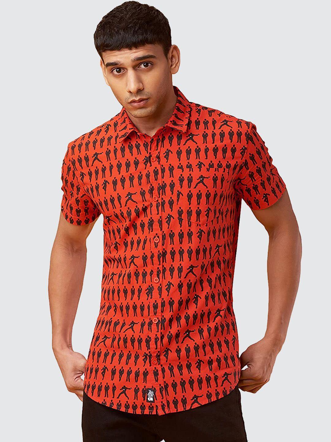 the souled store men red graphic printed casual cotton shirt