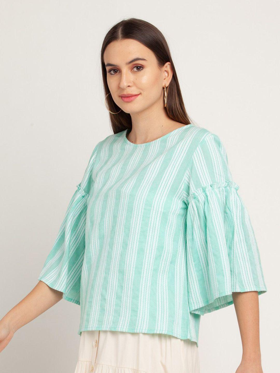 zink london green & white cotton striped top